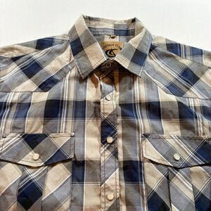 Coevals Club Western Pearl Snap Shirt Mens Medium Blue Plaid Long Sleeve Cowboy